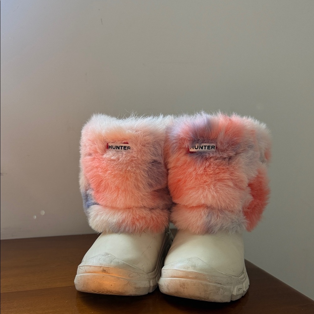 Hunter Kids Faux Fur Boot Cuffs - Coral Pink & Peach Tie-Dye